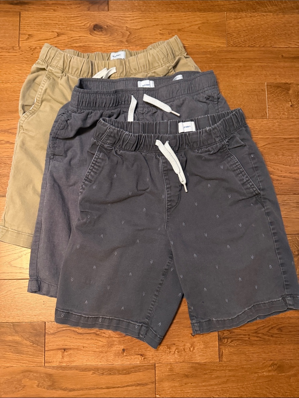 3 pair bundle Children's Knit Drawstring Shorts in Charcoal and Khaki - XL 14-16